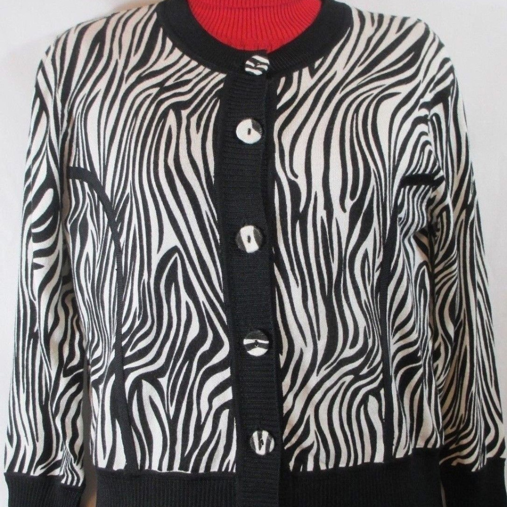 Peck & Peck Animal Print Zebra Cardigan Jacket LG
